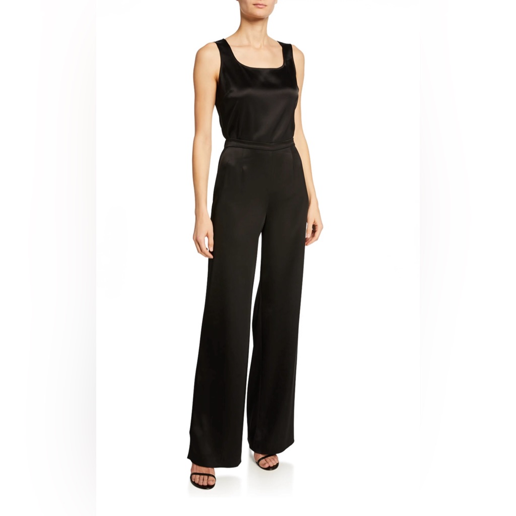 St John Kate Satin Wide Leg Pallazo Pants Size 12 In Black
